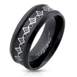 BAGUE HOMME ACIER PLAQUE NOIR FRANC MACON MACONNERIE NEUVE
