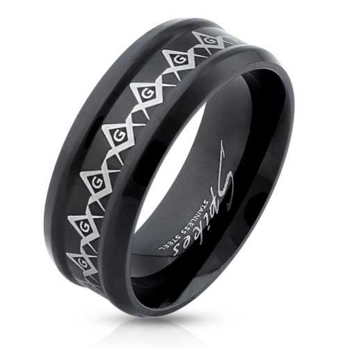 ANILLO DE HOMBRE ACERO CHAPADO EN NEGRO FREEMASON MASONRY NUEVO