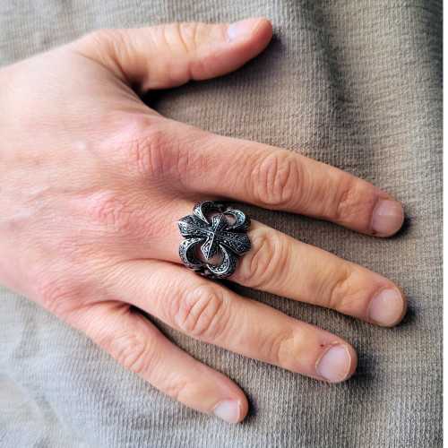 Chevalière fleur de lys Acciaio inossidabile -...