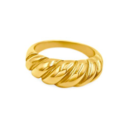 Bague pour Femme en forme de Croissant Torsadée en Acier Inoxydable Dorée