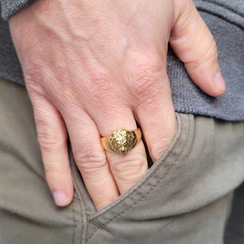 Chevalière Tête de Lion Or - Bague Lion Pour Homme Acier Inoxydable Dorée
