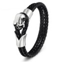 Herrenarmband aus Leder und Totenkopf-Biker-Stahl
