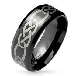 Bague anneau pour homme en acier inoxydable plaqué noir tresse tribal