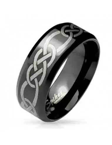 Bague anneau pour homme en acier inoxydable plaqué noir tresse tribal