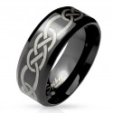 Anillo de banda de acero inoxidable chapado en negro con trenza tribal para hombre