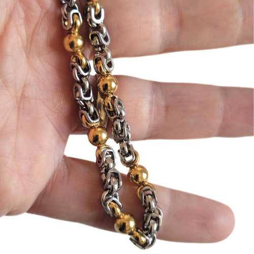 Bracciale in acciaio inossidabile bizantino e sfere in oro 8mm per gli uomini