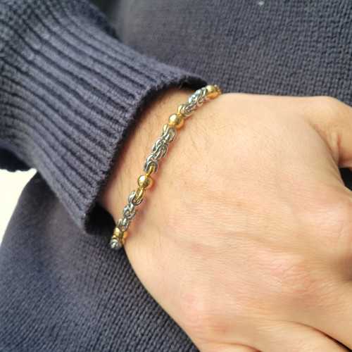 Bracciale bizantino in acciaio inossidabile e sfere d'oro 8mm maglia bizantina maschio