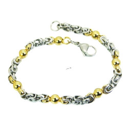 Byzantinisches Armband aus Edelstahl und Goldkugeln 8mm - Herren Gourmet Byzantinisch Gourmet