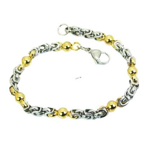 Byzantinisches Armband aus Edelstahl und Goldkugeln 8mm - Herren Gourmet Byzantinisch Gourmet