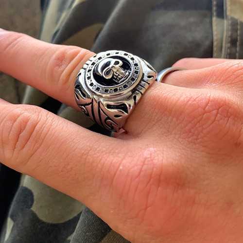 Anello a testa di morte uomo in acciaio inossidabile grande biker da Motard