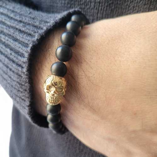 Bracciale da uomo con testa di morte in acciaio inossidabile Biker Gold - da 18 a 20 cm