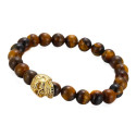 Death Head Armband in Edelstahl Gold und Perlen Tiger Eye Biker - 18 bis 20 cm