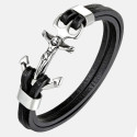 Lederarmband mit Verschluss in Form Anker Marine Cross Jesus Christus in Edelstahl Silber für Männer