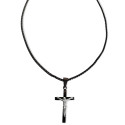 Colgante de Cruz de Hombres y Cadena de Jesucristo crucificado en acero inoxidable negro y cadena de hombres