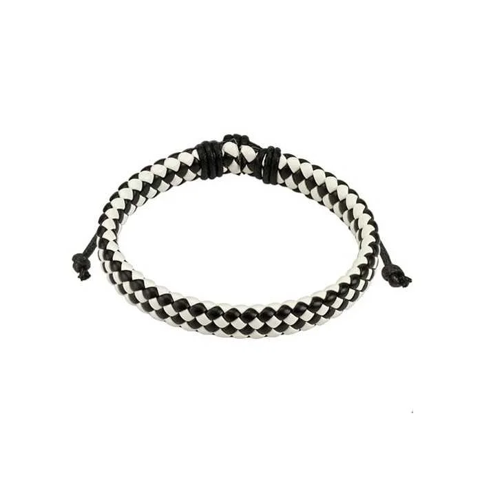 Bracciale regolabile da uomo in pelle colore bianco nero all