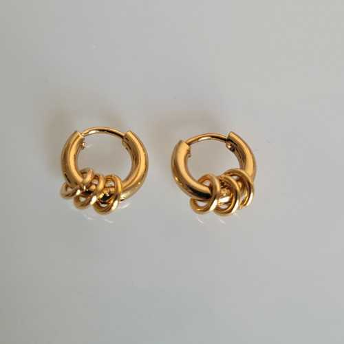 Creoles for Women Bombed With 3 Brelocs Stainless Steel Rings Fine Gold