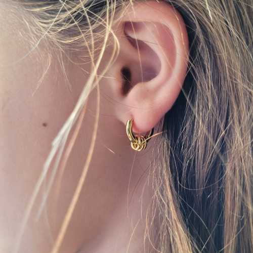 Créoles Femme Bombées Avec 3 Breloques Cercles Acier Inoxydable Or Fin ado