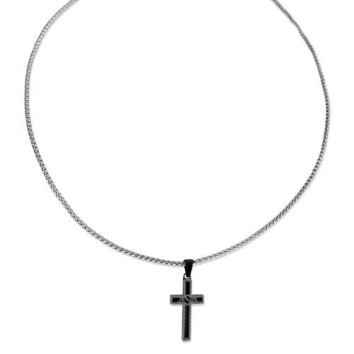 Jesus Cross Men's Pendant in Stainless Steel and Black Carbon and Chain Included Original