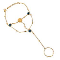 Chaine de Main Oeil protecteur et Bague Chainette Acier Or Fin