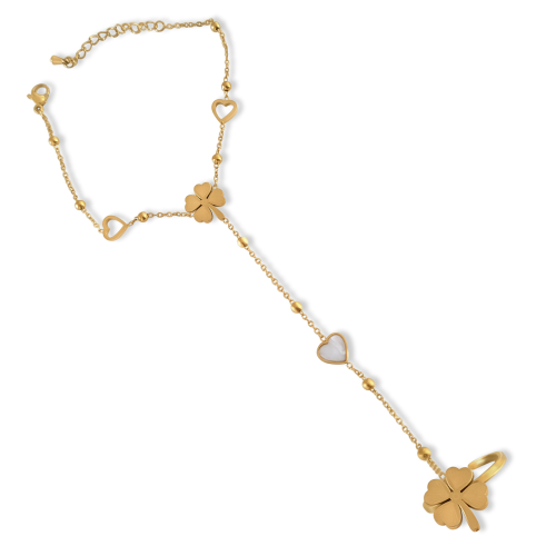 Joyería de mano Mujer - Chaine de Hand Brelocs Corazón y Anillo Trèfle Acero Inoxidable