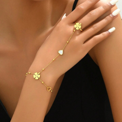 Hand Jewellery Woman - Chaine de Hand Brelocs Heart and Ring Trèfle Stainless Steel