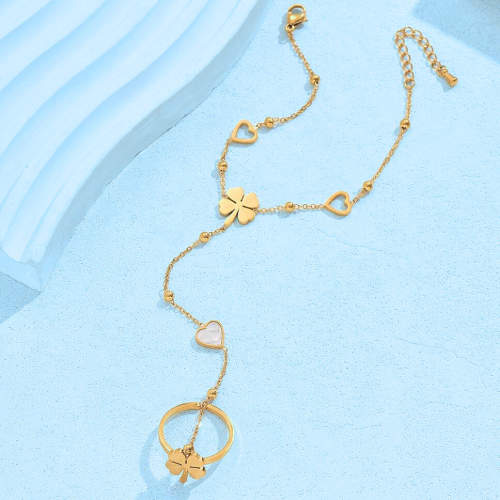 Gioielli a mano donna - Catena a mano con cuore Brelocs e anello di chiusura in acciaio inox