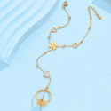 Women's Hand Jewellery - Hand Chain with Heart Brelocs and Clover Ring Stainless Steel