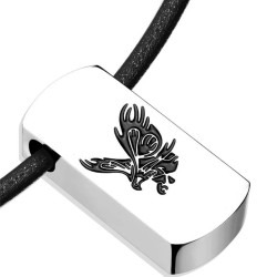 Águila colgante de acero inoxidable Plata Negro Graved personalizado y collar de cuero