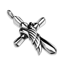 Cross and Wing Pendant Men's Chain Stainless Steel Included