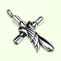 Cross Pendant with Angel Wing and Men's Chain Stainless Steel Included
