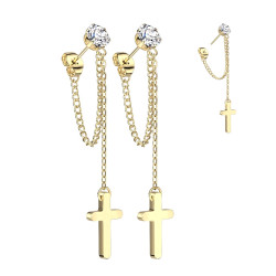 Frauen Kreuz Ohrringe suspendiert eine Kette - Ohrringe mit Zircon Gold Steel