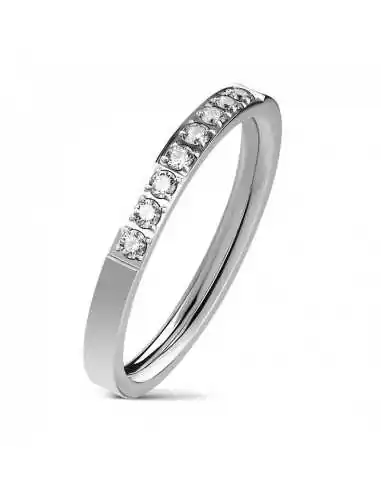 Bague anneau de fiançailles mariage femme acier et 8 pierres zircons
