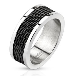 ANILLO ANILLO PARA HOMBRE ACERO INOXIDABLE MACIZO Y MALLA NEGRA TRENDY NEW M0036 