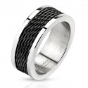 RING RING FÜR MÄNNER MASSIVES EDELSTAHL UND SCHWARZES MESH TRENDY NEU M0036 