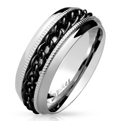 Bague anneau pour homme en acier chaine plaqué noire anti-stress spin