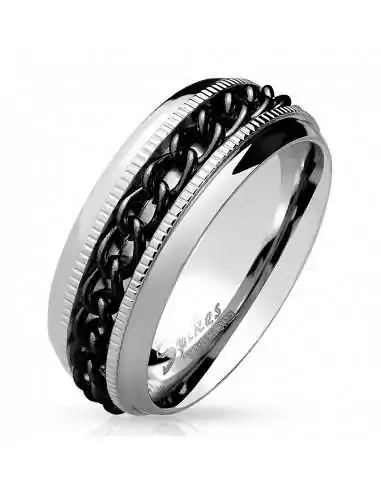 Bague anneau pour homme en acier chaine plaqué noire anti-stress spin