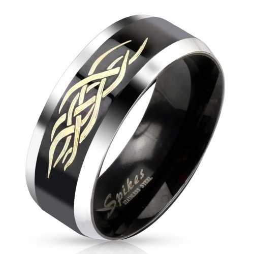 Herrenring Ring ADO Steel & Black Luxury Tribal Black Plate 2311