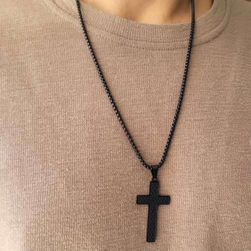 Colgante de cruz negra para hombre en acero con panales: cadena incluida
