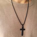 Men's black cross pendant in alveole steel: chain included
