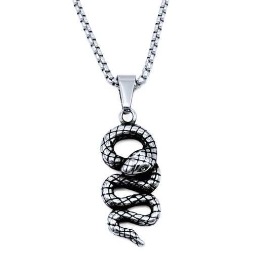 Collier Pendentif en Forme de Serpent Ondulé - Chaine Homme Acier Inoxydable Incluse