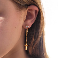 Orecchini donna croce sospeso una catena - orecchini con zircone in acciaio oro