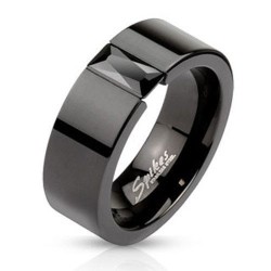 BAGUE ANNEAU POUR HOMME ACIER MASSIF CZ ZIRCON NOIR CARRE MEN RING NEUVE 2620