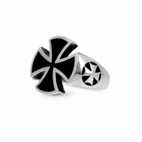 Black Steel Hombres Iron Cross Templar - Malta Cross Ring Biker