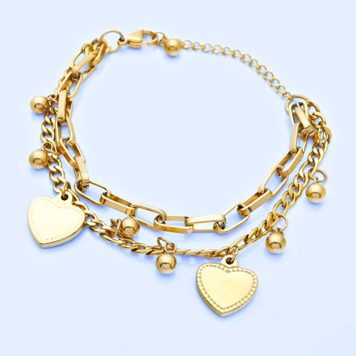 Frauen Doppel Männer Armband mit Anhänger Brelocs in Herzform Gold Stahl Valentinstag