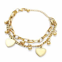 Women's Double Males Bracelet With Pendant Brelocs in Heart Shape Gold Steel - Valentine's Day