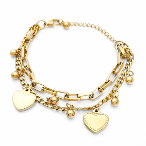 Pulsera de Hombres Dobles Mujer con Brelocs Colgante en forma de corazón Acero de Oro - Día de San Valentín
