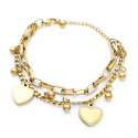 Bracelet Double Mailles Pour Femme Avec Breloques Pendantes en Forme de Cœur Acier Or - Saint Valentin