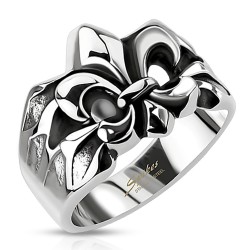 Bague homme acier inoxydable fleur de lys emblème fierté française