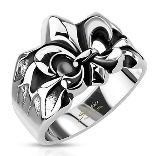 Bague homme acier inoxydable fleur de lys emblème fierté française