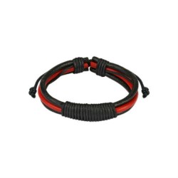 BRACCIALE REGOLABILE UOMO TEEN NUOVA PELLE COLORE ROSSO E NERO PIEDE RUGBY 0133